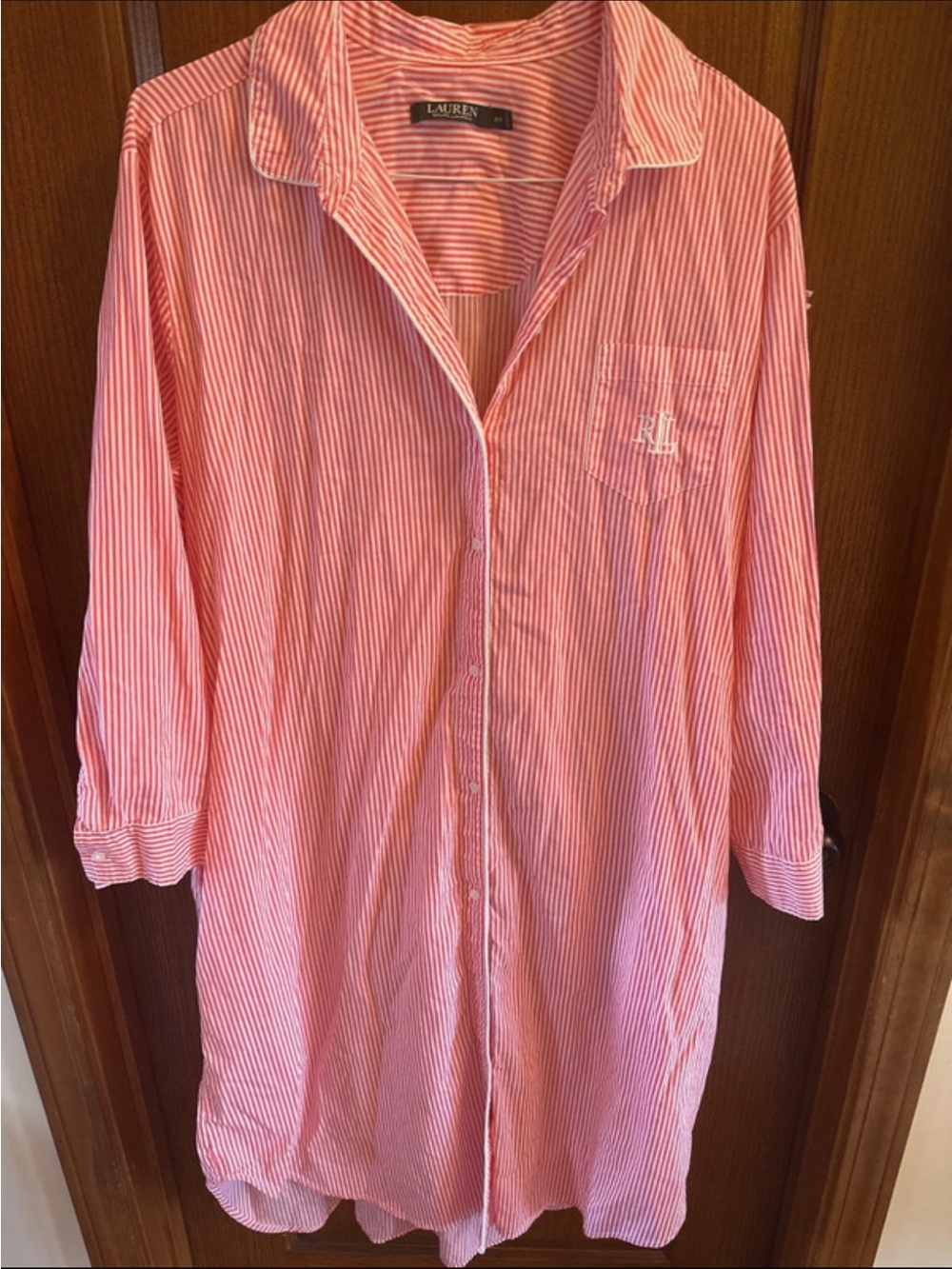 Lauren Ralph Lauren Pink Striped Cotton Sleep Shirt Nightshirt Plus Size 2X